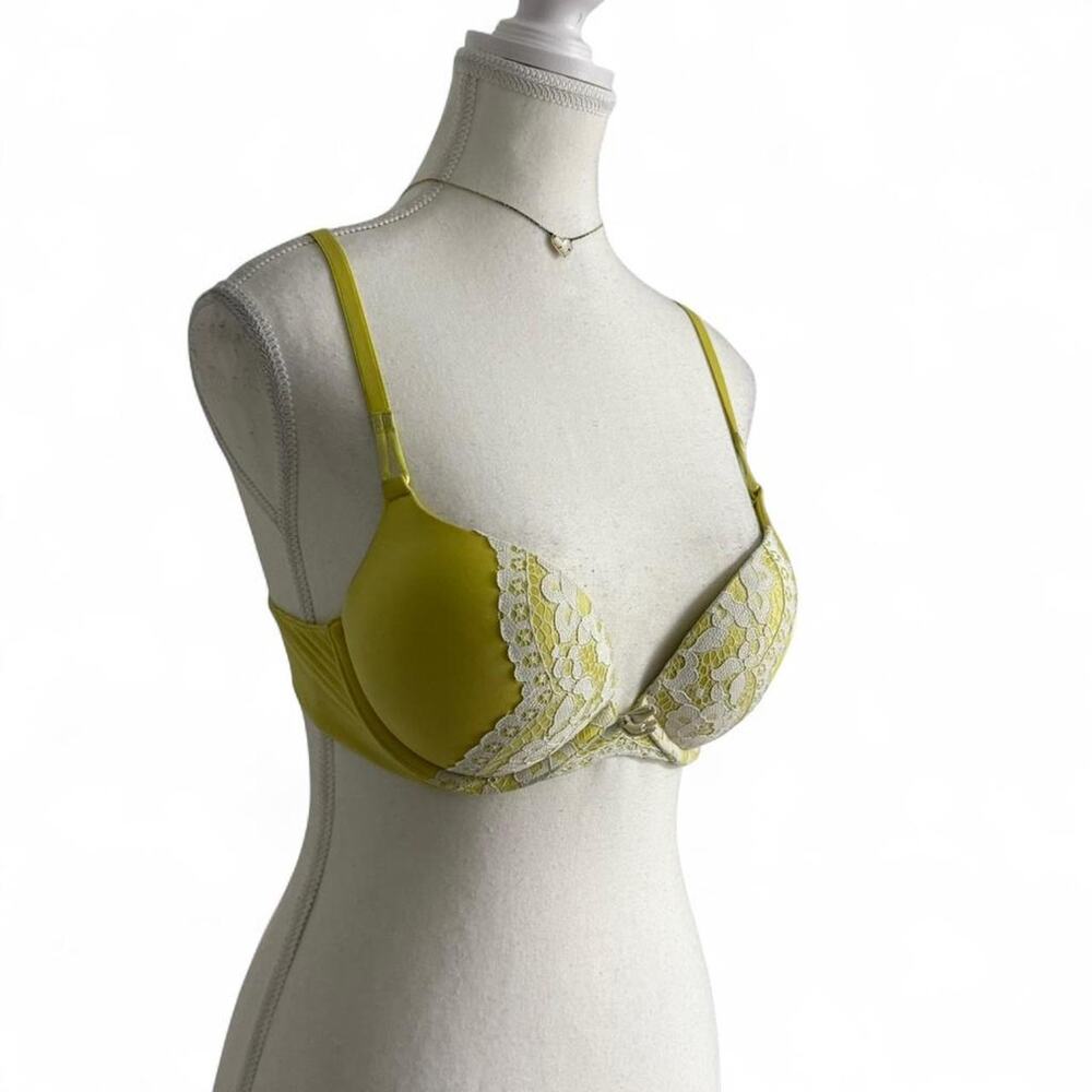 Victorias Secret Bomb She’ll Plunge Push Up Yellow Lace Bra Size 34B - Picture 3 of 8